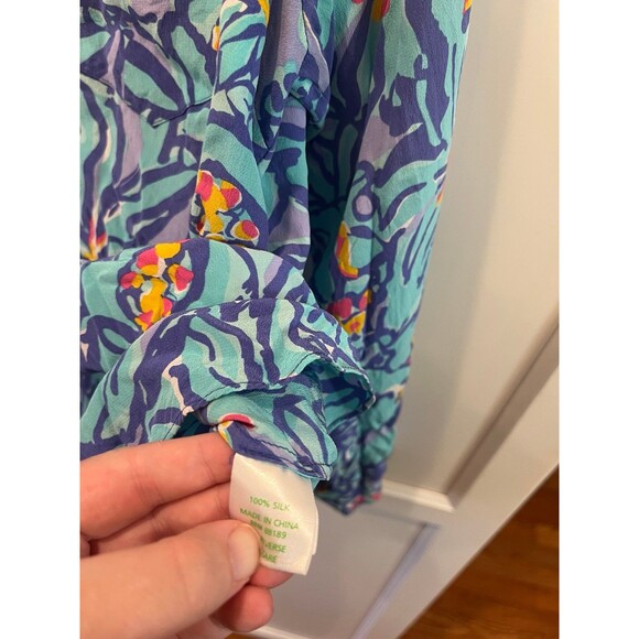 Lilly Pulitzer size small silk Elsa top colorful preppy bold - Picture 4 of 6